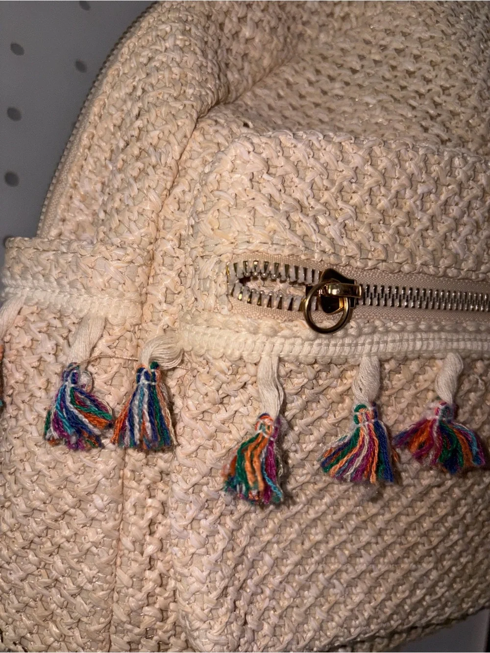 Cream Woven Tassel Accent Backpack - Women